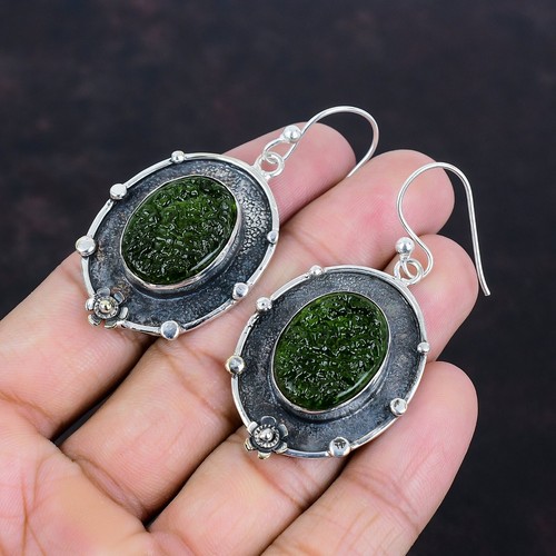Valentines Deal Moldavite Gemstone Sterling Silver Dangling New Earrings Jewelry - Picture 5 of 7