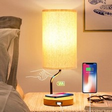 Bedside Table Lamp with Wireless Charger  USB Port Touch Control LED Desk Lamp