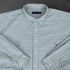 Polo Ralph Lauren Oxford Shirt Mens 4XB Blue Green Plaid Long Sleeve Flesh Pony