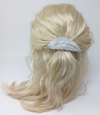 Womens Leaf Hair Clip With Rhinestones, Silver Tone Base
