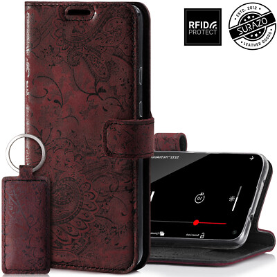 SURAZO RFID Echtes Ledertasche Schutzhülle Protect Wallet Case Burgund
