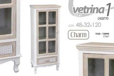 MOBILE VETRINA VETRINETTA ANTA CASSETTO LEGNO SHABBY CHIC BIANCA MARRONE BEIGE