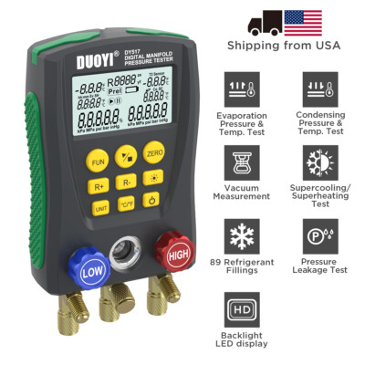Digital Manifold Gauge 2-Way AC Gauge HVAC Vacuum Pressure Temper Test R134A R12