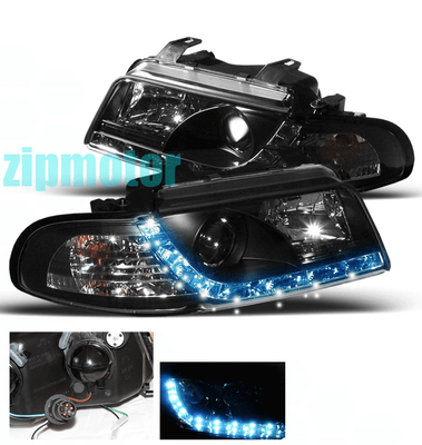 96 97 98 99 AUDI A4 S4 B5 DAYTIME R8 DRL LED 2IN1 PROJECTOR HEADLIGHT LAMP BLACK