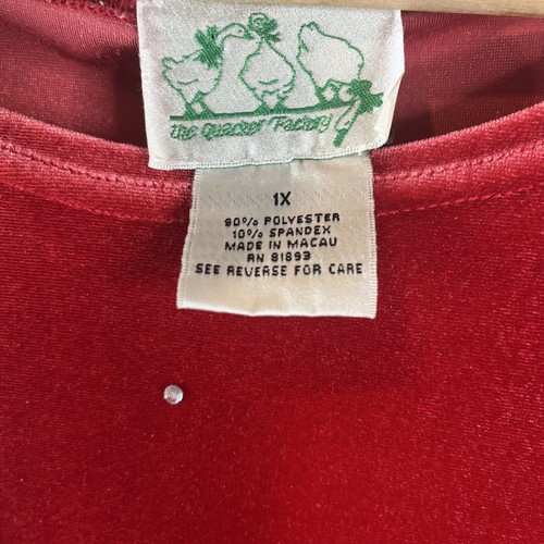 Quacker Factory Womens T-Shirt Top Size 1X Red Velvet Embellished Rhinestones - Picture 5 of 8