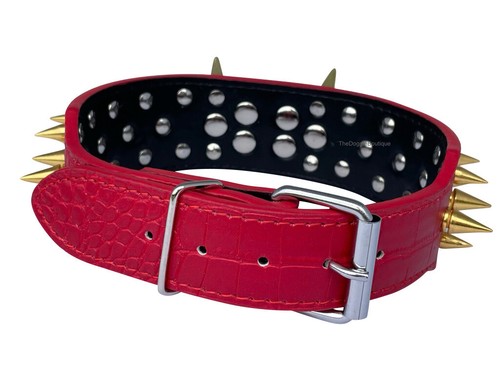Dog Collar Sharp Gold Spikes Spike Rivet Adjustable PU Leather 2" wide S M L XL - Picture 32 of 36