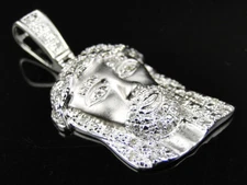 White Gold Plated Diamond Mini Jesus Face Piece Head Pendant Charm .35 Ct