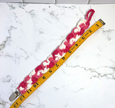 Handmade Crochet Pink/White Pacifier Clip With Metal Clasp