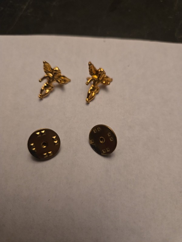 Vintage Angel Gold Tone Metal Lapel pinback 2 Hat Pins