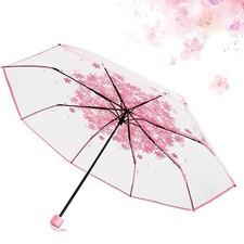 JOBEDE Three Fold Umbrella Women Transparent Clear Cherry One Size, Pink