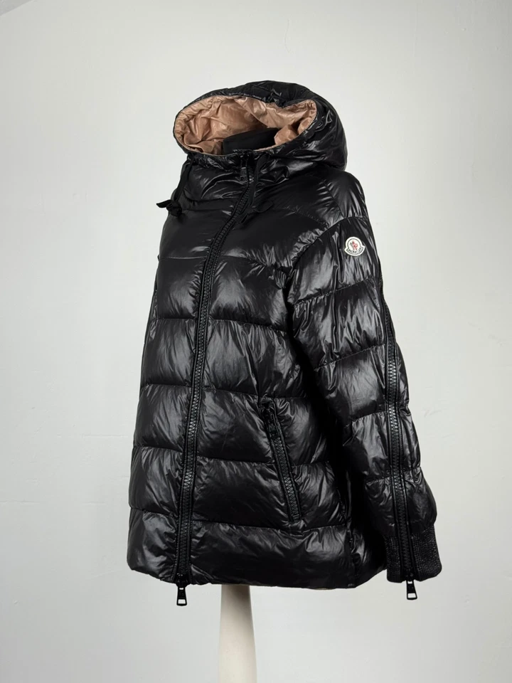 Женская Moncler Liriope с капюшоном черный выстеганный пуховик вниз куртки размер 2 ~ M - Изображение 4 из 4