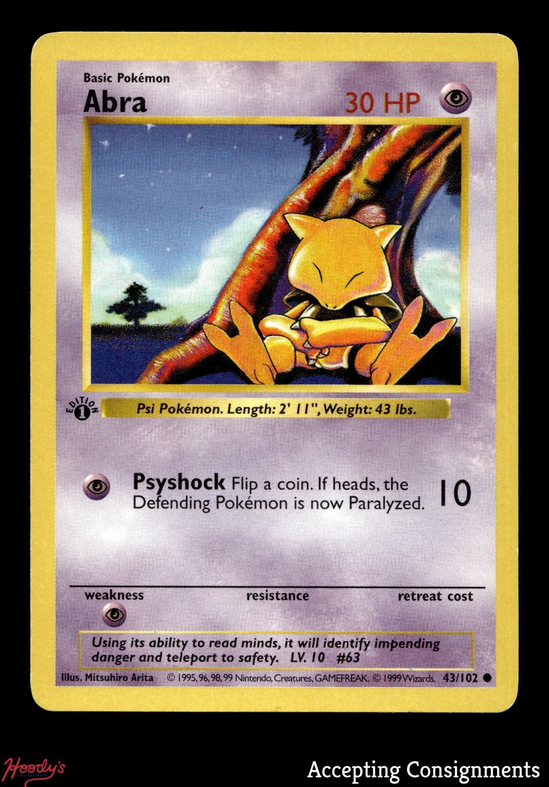 1999 Pokemon Base 1st Edition Shadowless #43 Abra (LP)