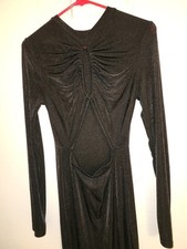shein Black Long Sleeve Ruched Cut Out Maxi Dress Round Neck Party Size M
