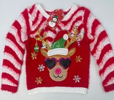 Girls 33 Degrees Reindeer Christmas Ugly Sweater S/4 M/5 L/6 Holiday Top $30