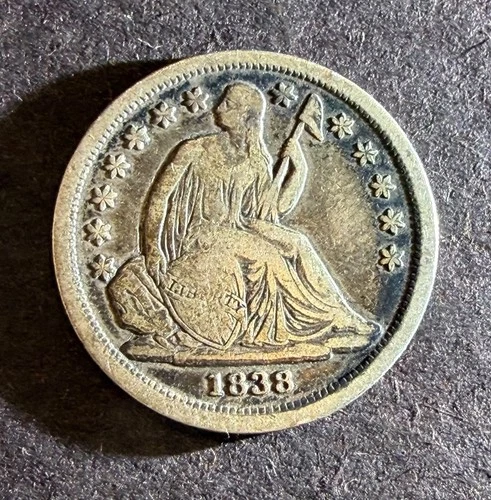 1838 US Seated Liberty Dime--Uncleaned & Appears Nice VF Condition
