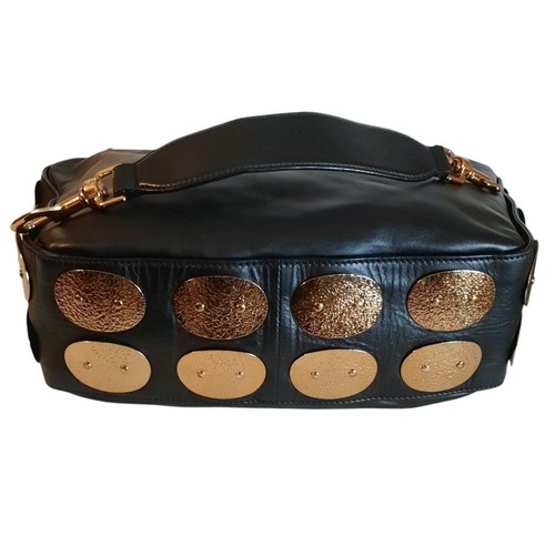 Neu ESCADA Hammered Medallion Large Black Leather Shoulder Bag Tote w/Gold HW - Bild 9 von 13