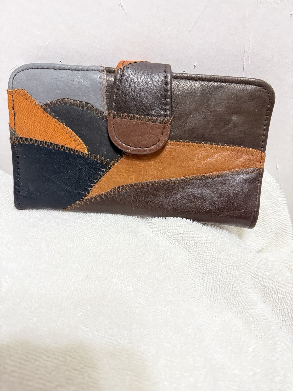 Boho Vintage patchwork leather wallet, featuring … - image 1