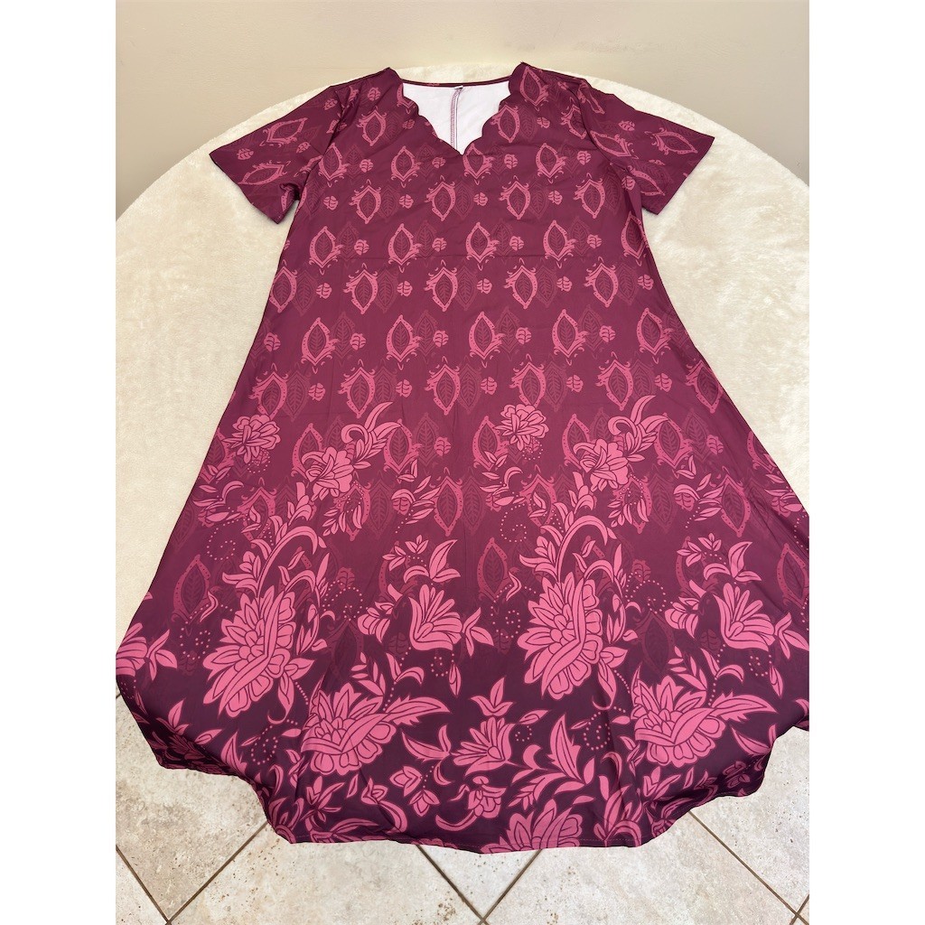 Dress Womens Size L Burgundy Wine Pink Floral Maxi V-Neck A-Line NEW!