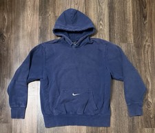 Y2K Nike Faded Navy Hoodie Center Swoosh Size Medium