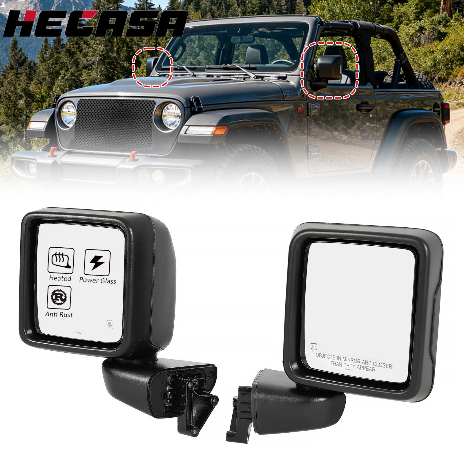 Pair Left & Right Power Heated Mirror for Jeep Gladiator Wrangler JL 2018-2023