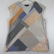 LAFAYETTE 148 NEW YORK Abstract Geometric Patchwork Sleeveless silk Blouse Top M