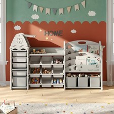 Multi-Tiers Toy Organiser Shelf with Bookshelf, Storage Boxes for Bedroom Decor