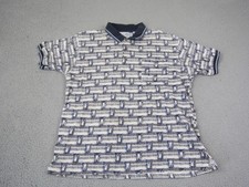 Vintage Penguin Sport Polo Shirt Mens Large Creme Blue Golfing All Over Print