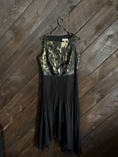 New Coast Size 8 Black Gold Ervina Jacquard Pleated Asymmetric Hem Prom Dress