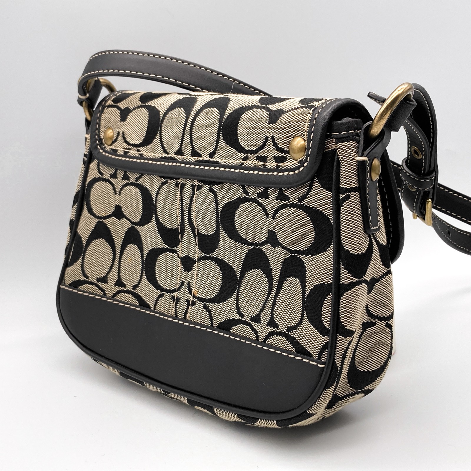 Auth COACH Signature Turn Lock One Shoulder Bag  F10566 Black Gold | B2557/N thumbnail 5