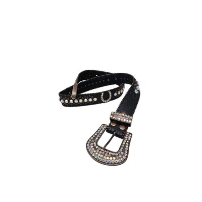 Western Rhinestone Black Leather S Belt Rodeo Horseshoe Cowgirl Glam Boho BKE Glitz Horseshoe Leather Belt - Women main image 3