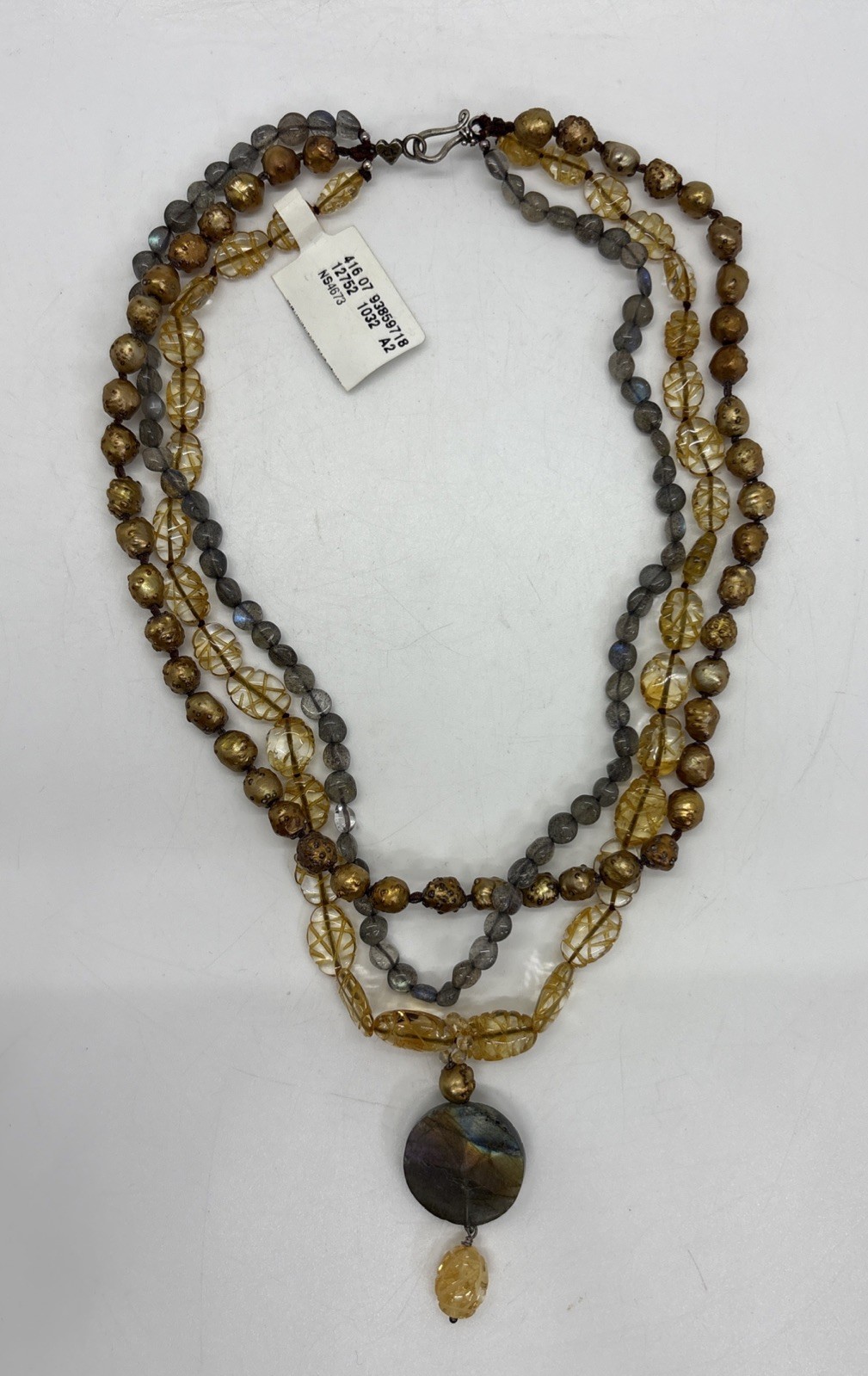Chan Luu Necklace Multi Strand Beaded Labradorite Pendant Boho Jewelry NWT