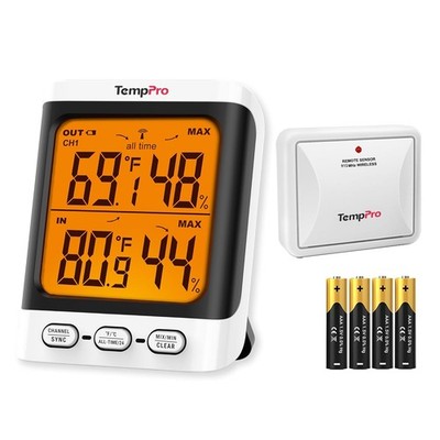 TempPro Indoor Outdoor Thermometer Wireless, 500 ft Outside Thermometer with Col