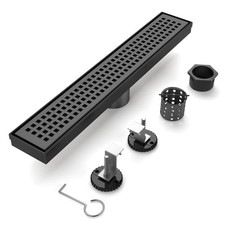 12-Inch Matte Black Linear Shower Drain, 304 Stainless Steel Long Linear Drai...