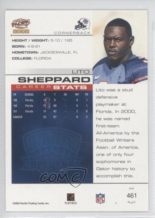 2002 Pacific Premiere Date Missing Serial Number Lito Sheppard #461 Rookie RC - Image 2 of 2