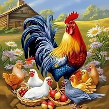 5D Diamond Art Painting Kits for Adults, an Old Rooster His Family Chicken Art