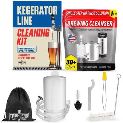 Kegerator Cleaning Kit with 1 LB Beer Line Cleaner Made in USA   30+ White