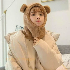 Lady Winter Bear Ears Animal Hoodie Hat Cap Fleece Furry Fluffy Warm Cute New