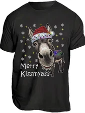 Men'S Funny Christmas Donkey T-Shirt - 100% Breathable Crew Neck Short Sleeve wi