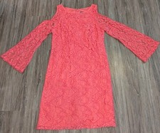 Adrianna Papell Pink Lace Cold Shoulder Long Sleeve Shift Dress Women's Size 10