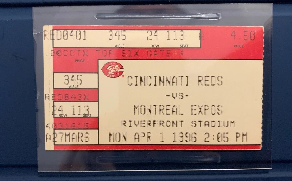 1996 April 1 Cincinnati Reds Opening Day Ticket Stub Umpire Dies