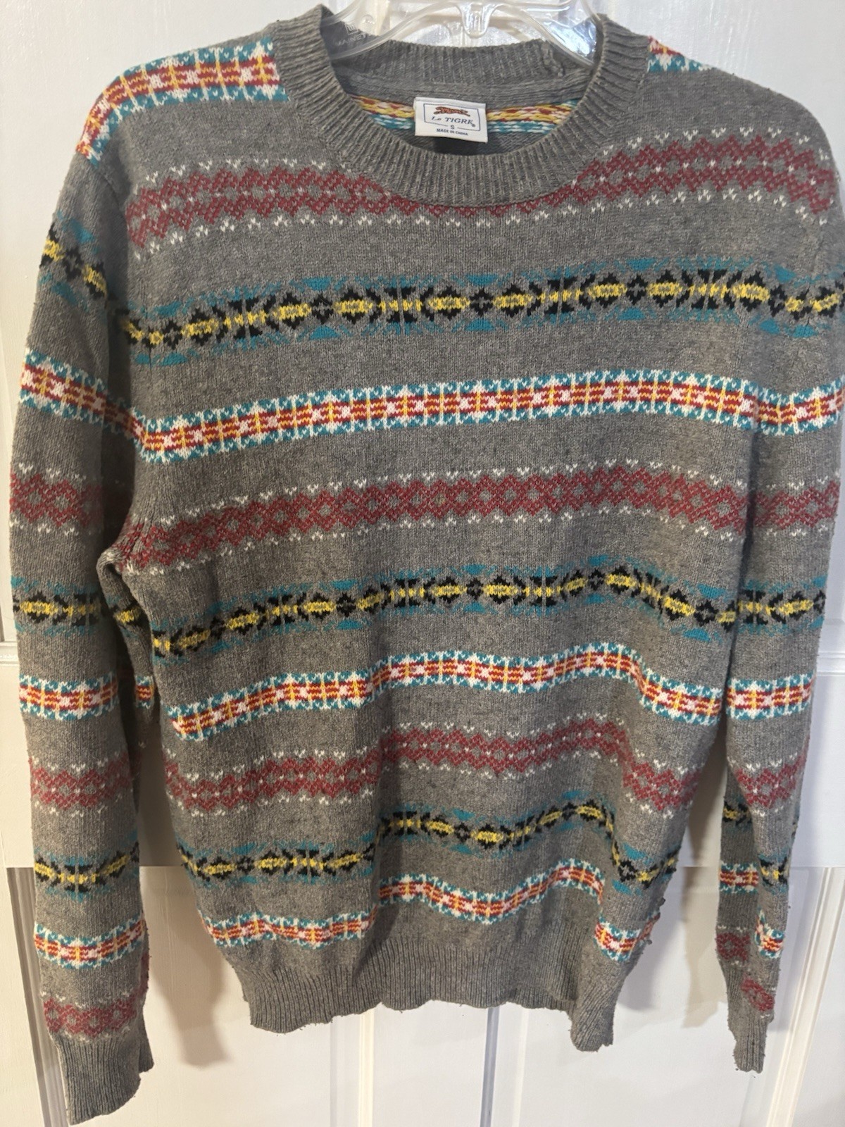 Vintage Le Tigre Sweater Mens Extra Large Gray 90s Style Sweatshirt Sm Pullover