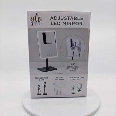 Glo Tech Adjustable LED Mirror 7X Magnifying Rechargeable 3 Light Settings Black