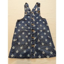 Wonder Nation Girls 5T Star Print Denim Jumper Dress Button Front Pinafore