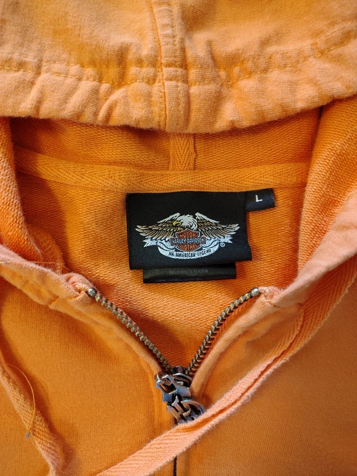 Sudadera con capucha Harley Davidson para mujer talla grande naranja motociclista Foto 4 de 4