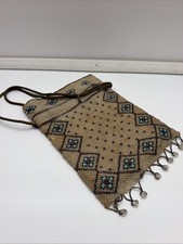 Vintage Art Deco Micro Beaded Purse Floral Drawstring Bag Needs Love    