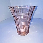 Vintage Anchor Hocking Pink Depression Vase Glass Basket Weave 7"H x 5.5"W