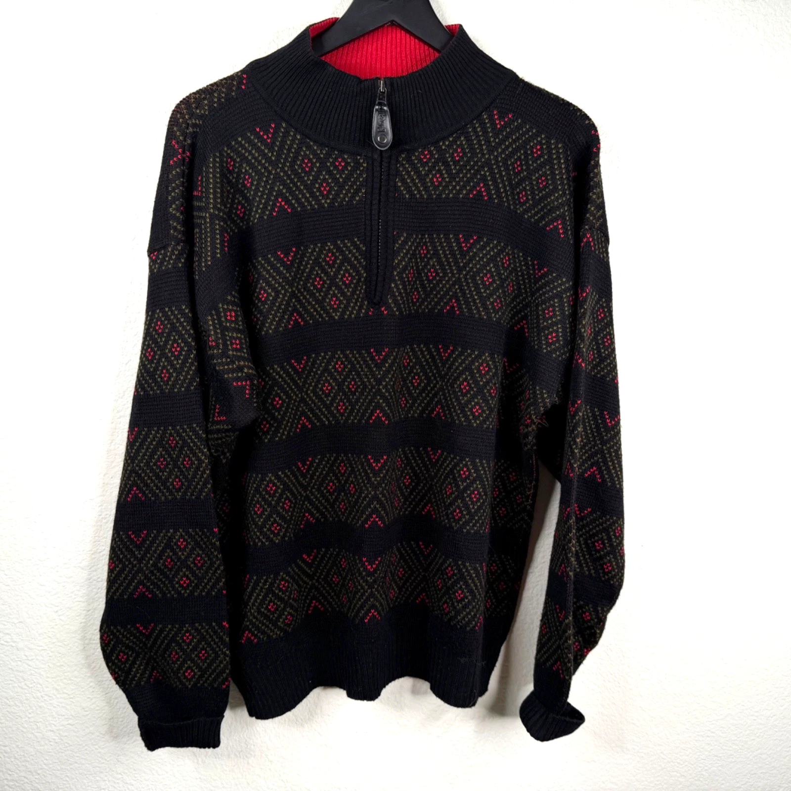 Kaelin Men's Sweater Black Sz L Ski Wool Blend Old Money Preppy 1/4 Zip