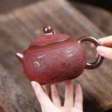 Hand Carved Tea Pot Squirrel Embossed Real Yixing Zisha Chinese Master Pot 430ml