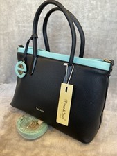 SENSATIONAL QUALITY BLACK AND Light Blue TRIM TOTE BY TOM & EVA PARIS CLASS BAG 
