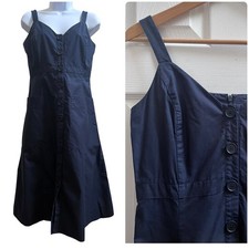 Nordstrom Signature Navy Blue Cotton Pocket Midi Sun Dress Size 4 Loose Hem